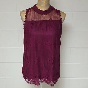 LACE, LINED, KEY HOLE, FEMININE BLOUSE, BURGUNDY TRENDING